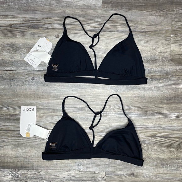 Roxy SD Beach Classics T Back Moderate Coverage Bikini Top Solid Black - Picture 3 of 4